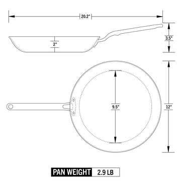Heritage Steel Eater 12" Stainless Steel Frying Pan Dimensions