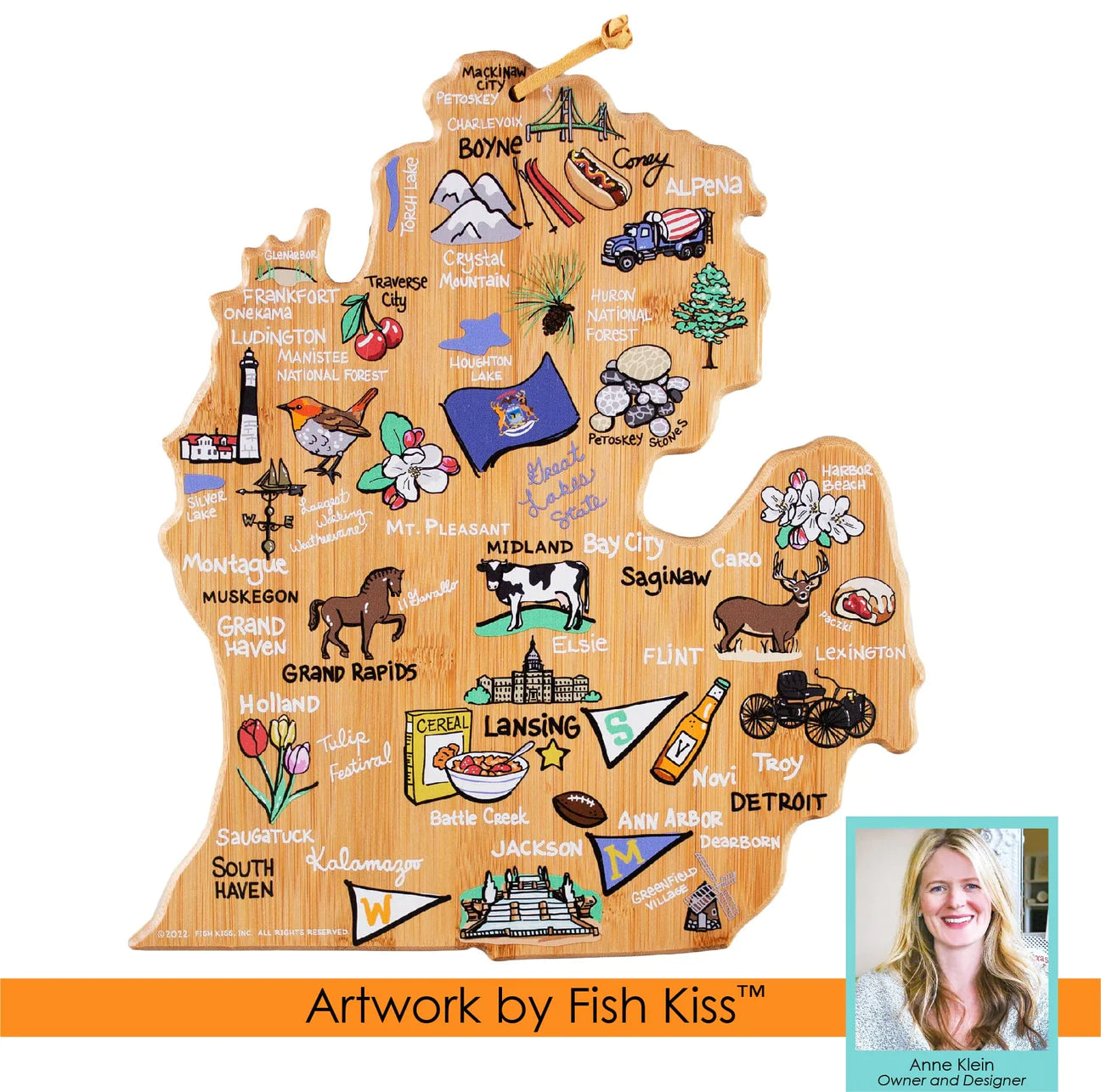 Totally Bamboo Michigan Cutting & Serving Board with Artwork by Fishkiss™
