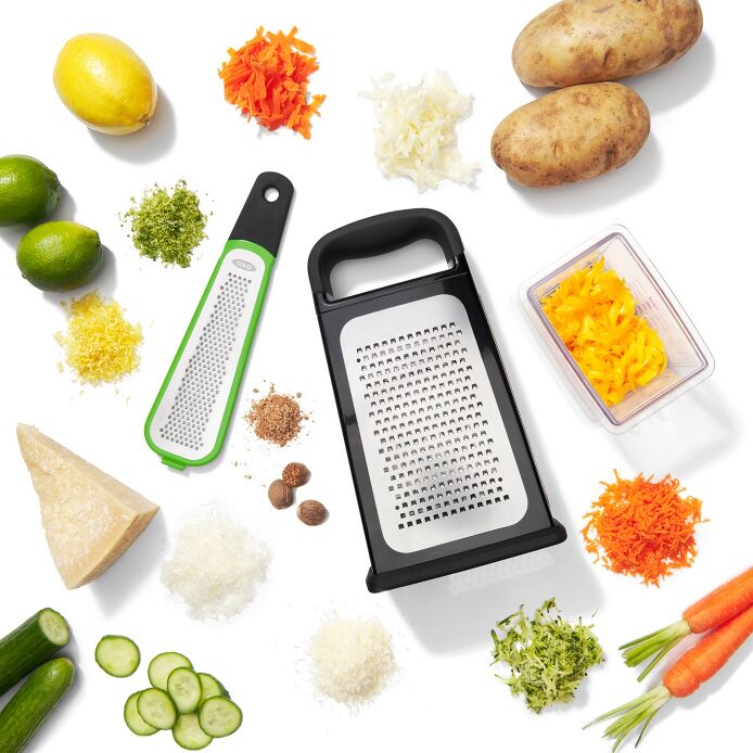 OXO Good Grips Etched Box Grater with removable zester and container