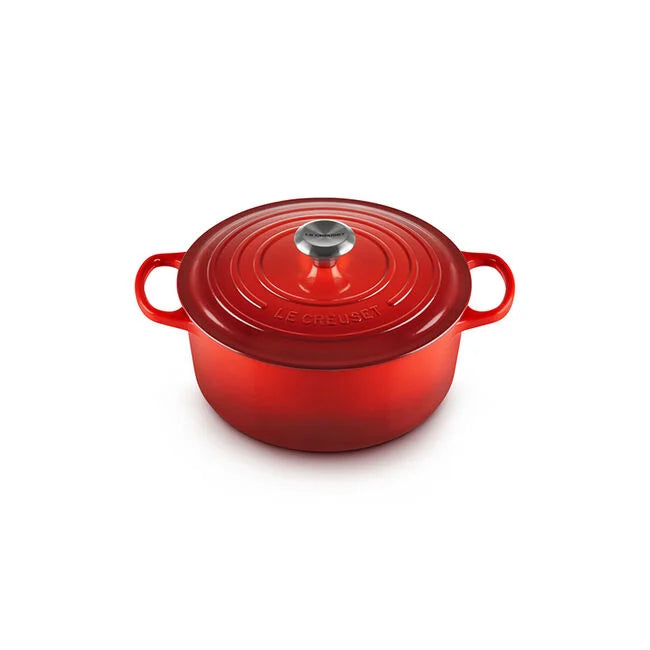 Le Creuset Signature Round Dutch Oven 5.5 Qt. Cerise White Background