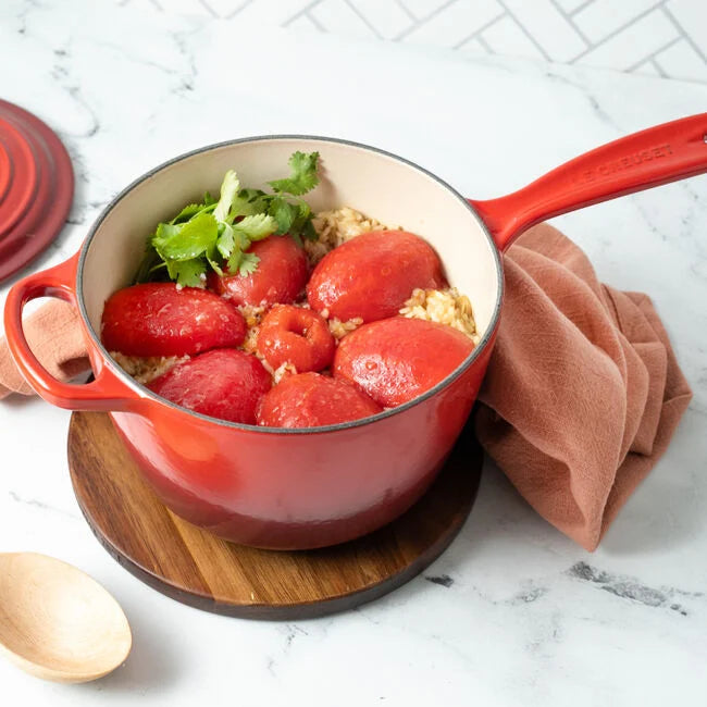 Le Creuset Signature Round Saucepan 2.25 Qt Cerise with tomatoes