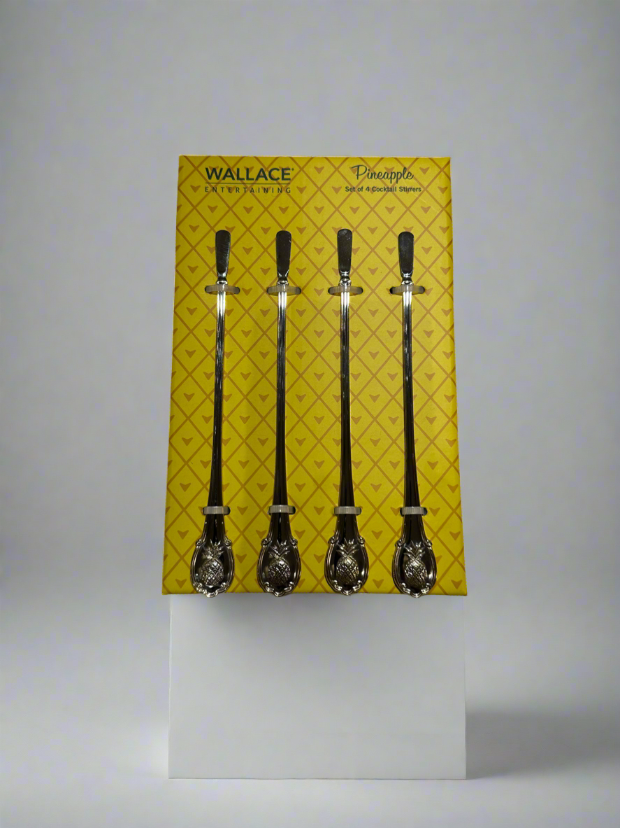 Wallace Pineapple Cocktails Stirrers Set of 4 with yellow background