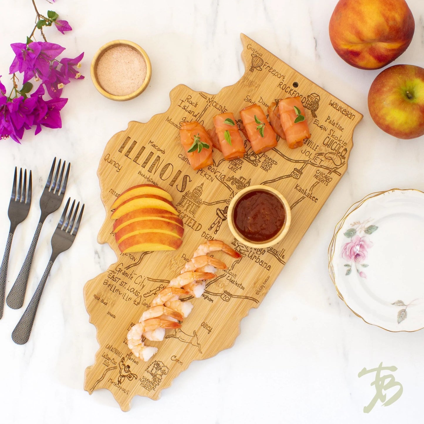 Totally Bamboo Destination Illinois Cutting and Serving Board Charcuterie