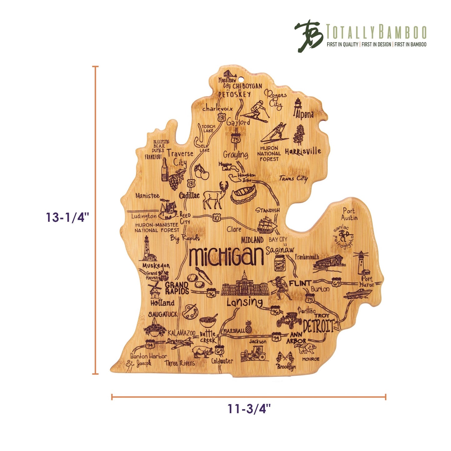 Totally Bamboo Destination Michigan Mitten shaped Cutting Board - Home Gadgets