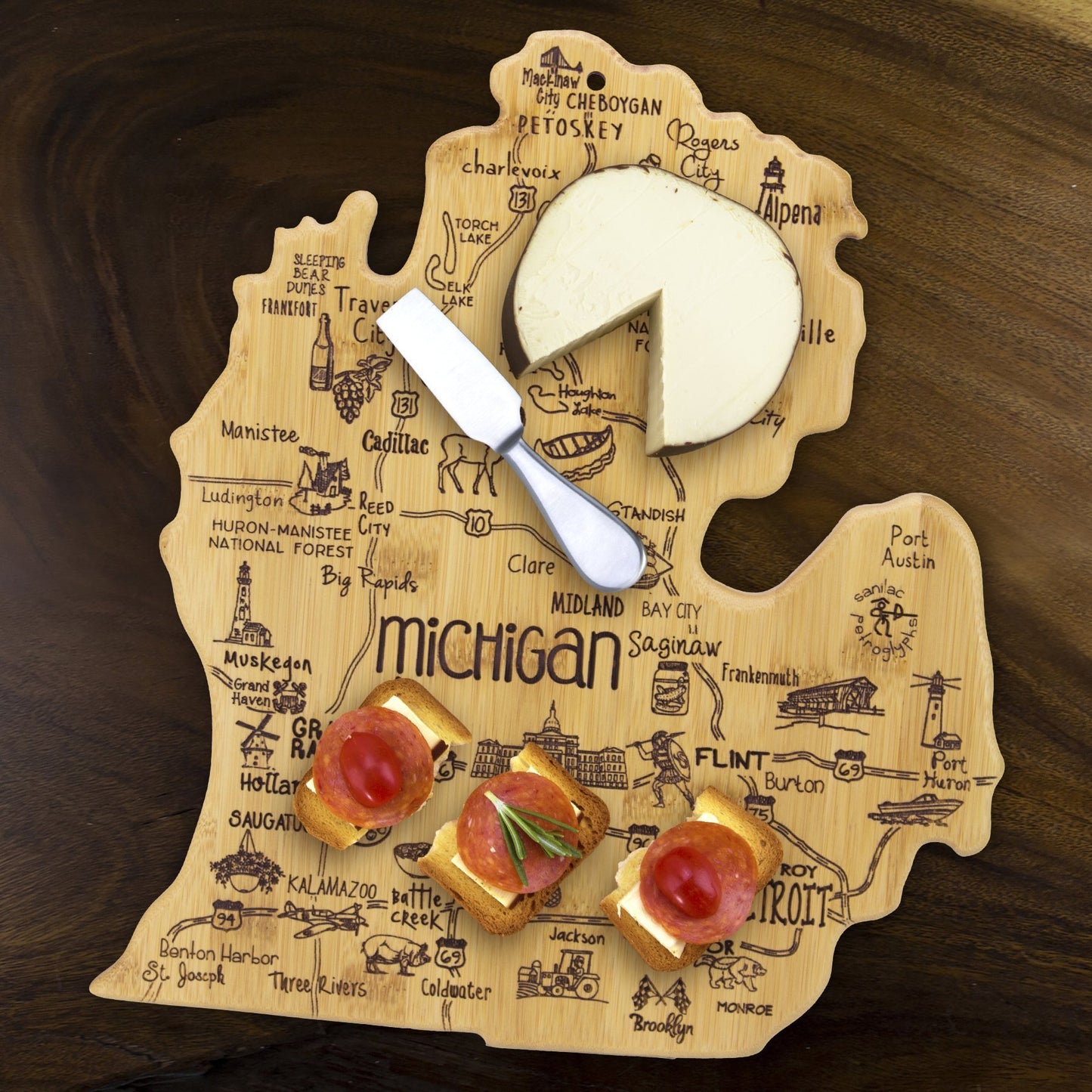 Totally Bamboo Destination Michigan Mitten shaped Cutting Board - Home Gadgets