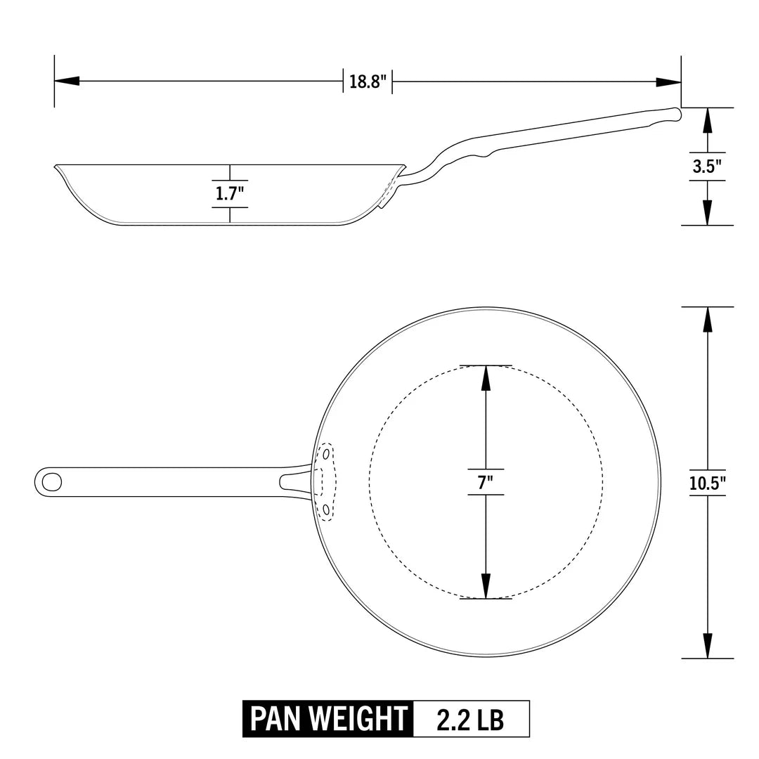 Heritage Steel 10.5" Stainless Steel Frying Pan Dimensions