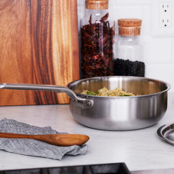 Heritage Steel Eater 3 Quart Saucier with Lid side view