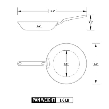 Heritage Steel Eater 8.5” Stainless Steel Fry Pan Dimensions