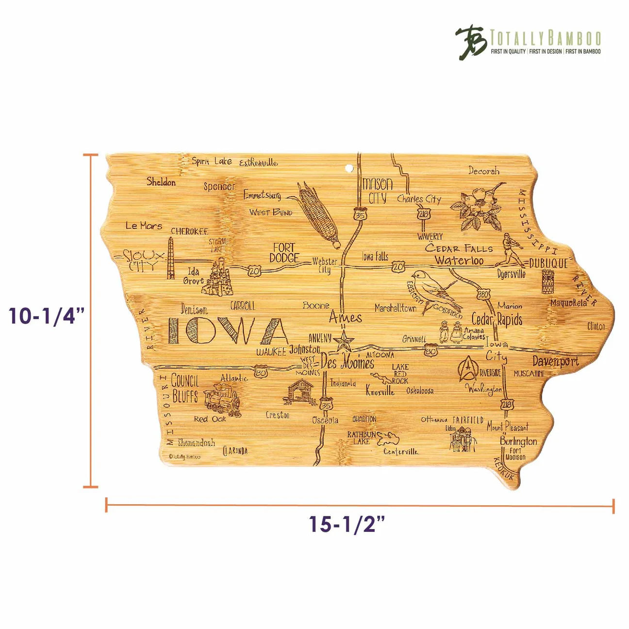 Totally Bamboo Destination Iowa Cutting and Serving Board