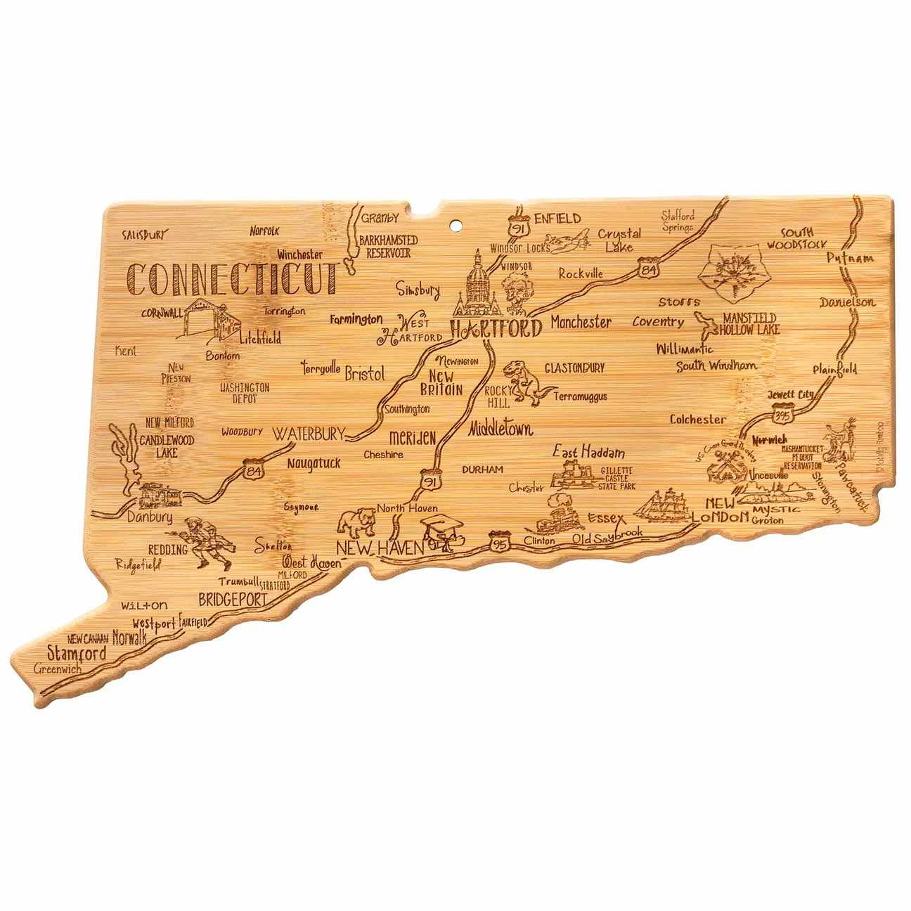 Totally Bamboo Destination Connecticut Cutting and Serving Board