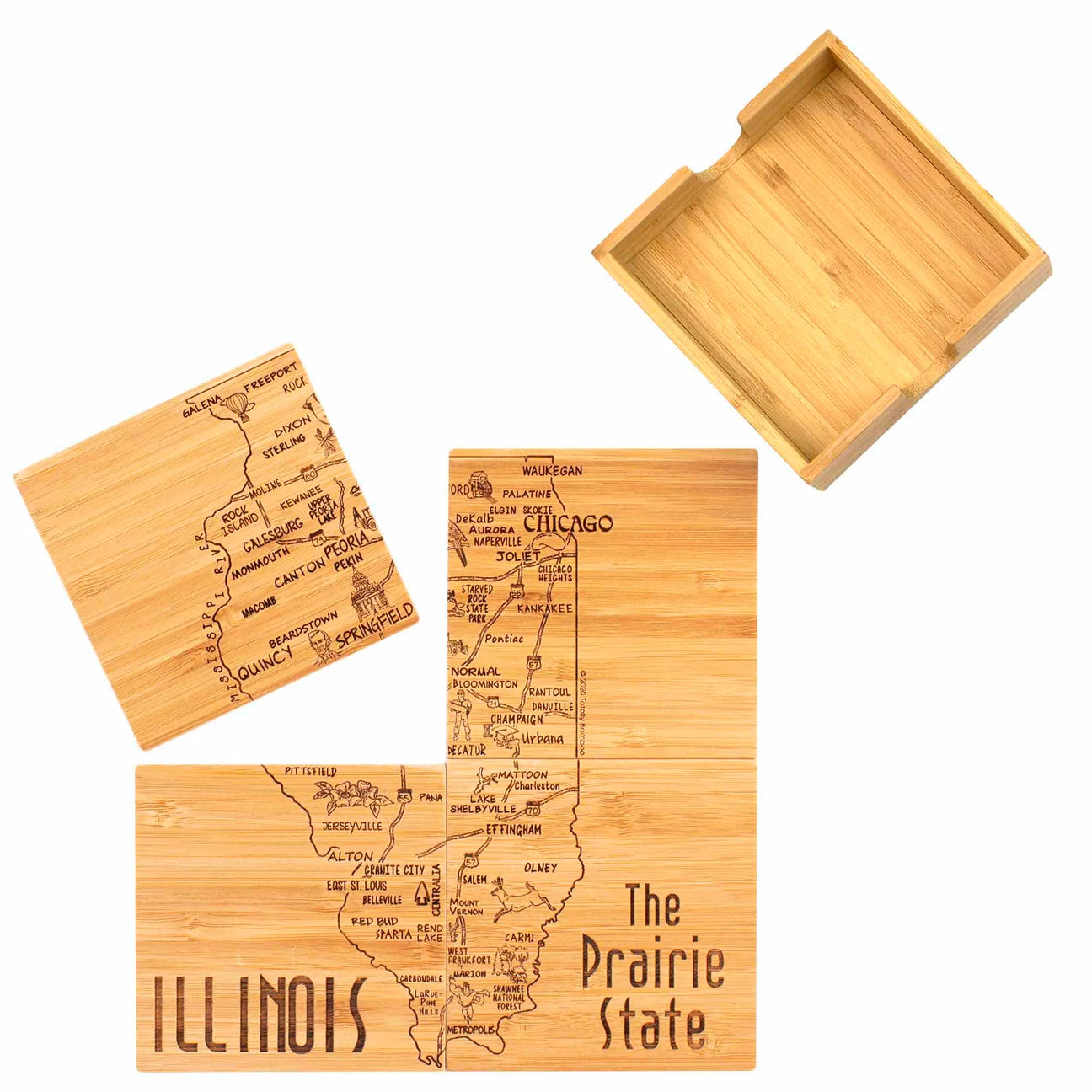 Totally Bamboo Illinois State Puzzle 4-Pc. Coster Set With Case