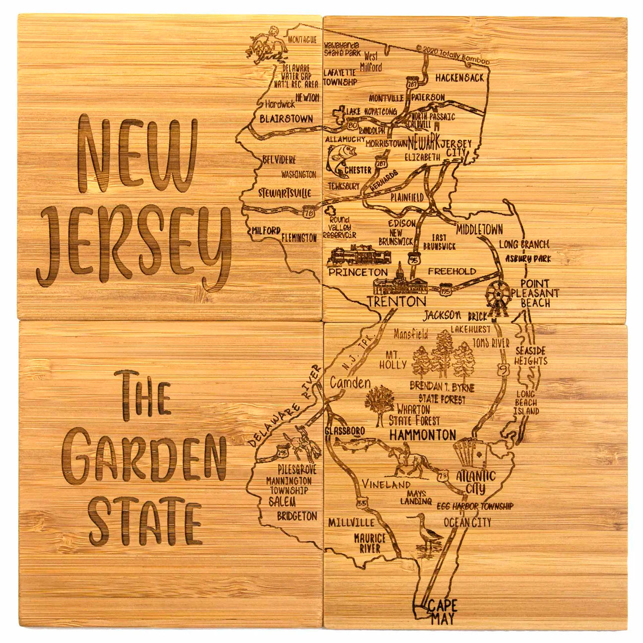 Totally Bamboo New Jersey State Puzzle 4-Pc. Coster Set With Case