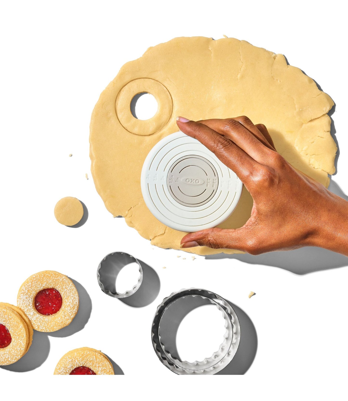 OXO Good Grips Double-Sided Cookie and Biscuit Cutter with dough