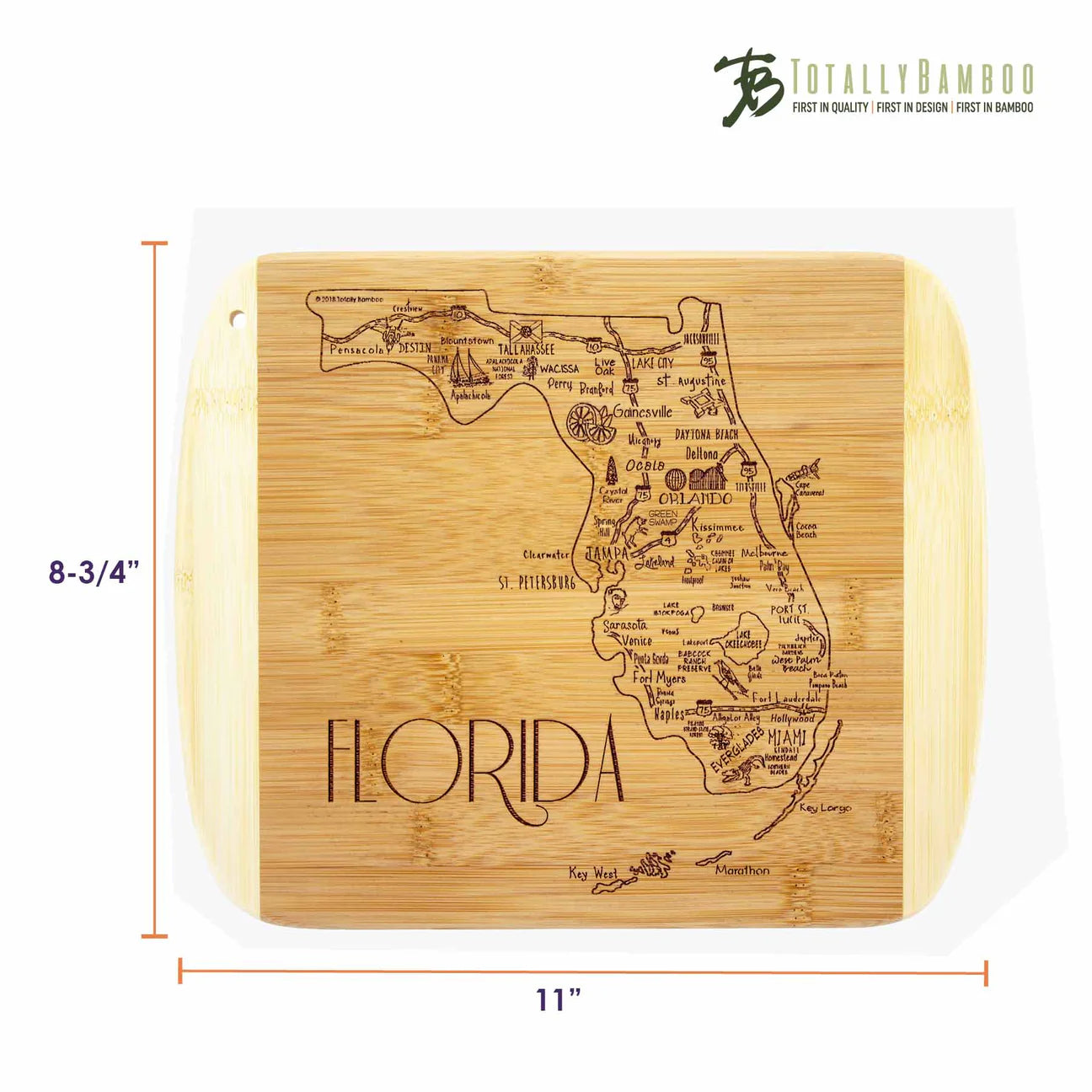 otally Bamboo A Slice of Life Florida Cutting Board Dimensions