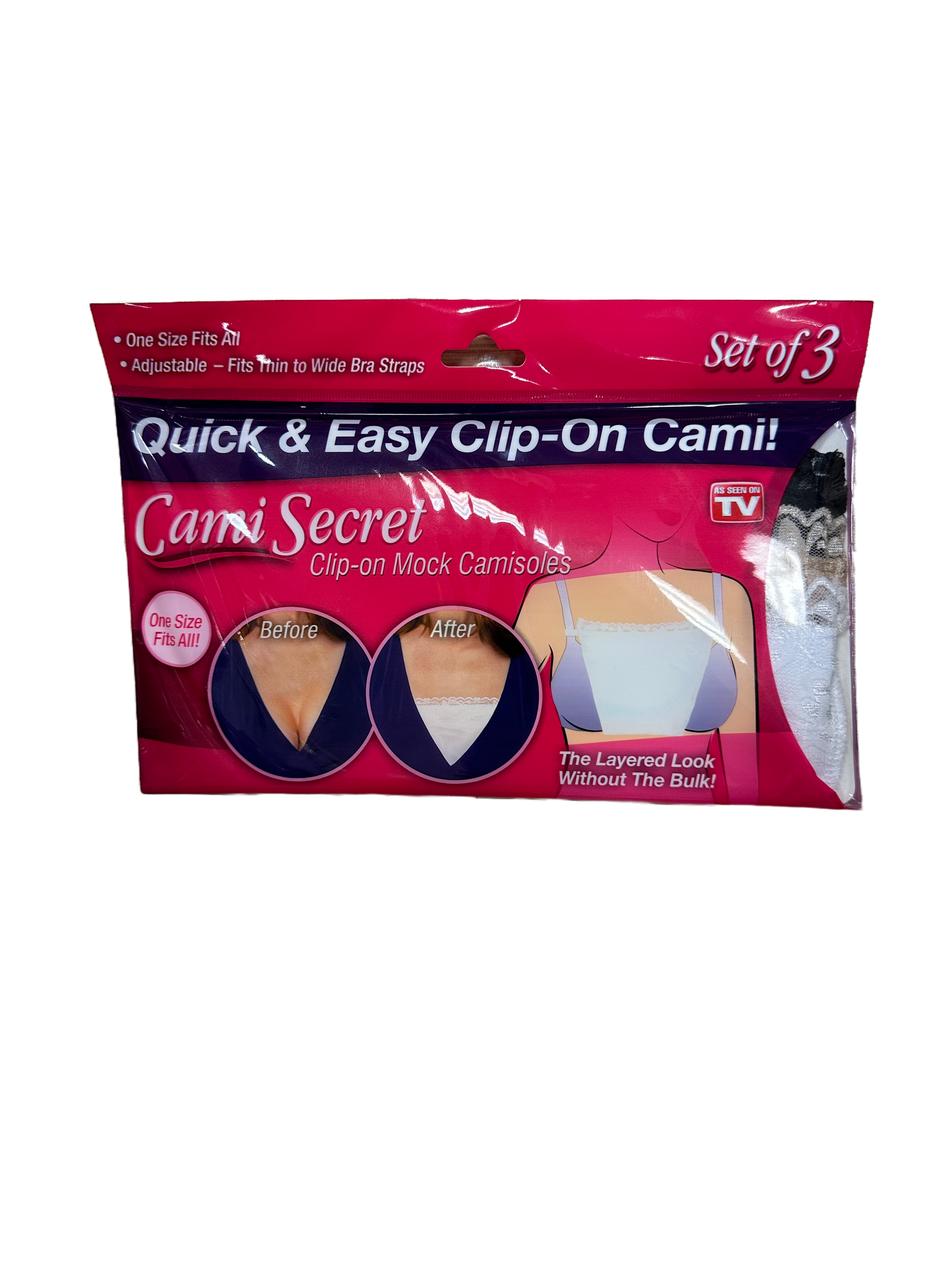 3 PACK CAMI Secret Clip on Camisoles Custom Cleavage Control Lace