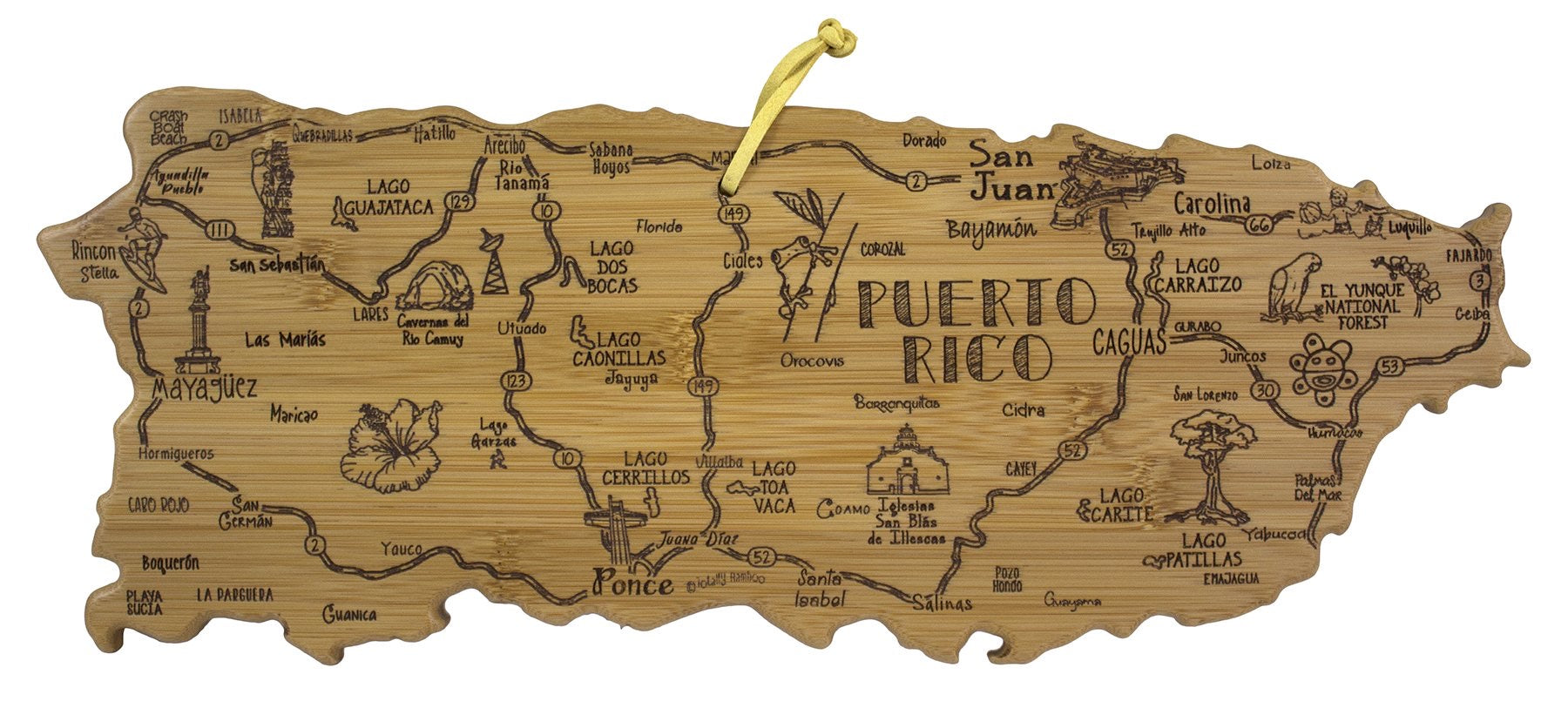 Totally Bamboo Destination Map of Puerto Rico Cutting and Serving Board 